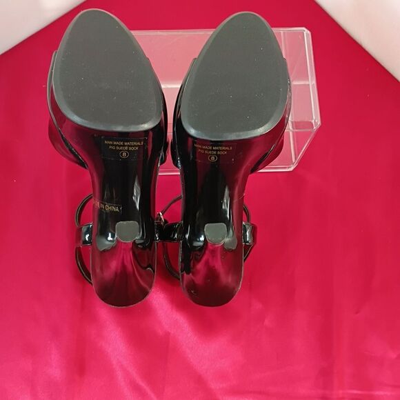 Ellie Shiny Black Strappy Heels - Picture 7 of 11